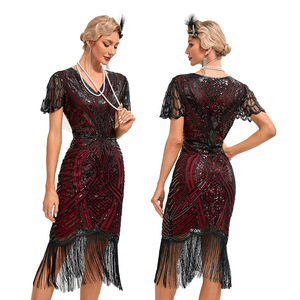 Nuevo Vestido Flapper Vintage <span class=keywords><strong>de</strong></span> los Años 20 <span class=keywords><strong>para</strong></span> <span class=keywords><strong>Mujer</strong></span>, Disfraz <span class=keywords><strong>de</strong></span> Gran Gatsby, Cuello en V, Manga Corta, Lentejuelas, Borlas, Vestidos <span class=keywords><strong>de</strong></span> Fiesta <span class=keywords><strong>Charleston</strong></span> - Product Image 4