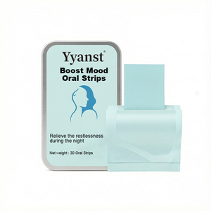 Tiras de película oral botánica disoluble sin excipientes, 30 tiras, en lata metálica cuadrada con diseño de onda fluida color verde azulado, con sobres individuales, OEM Privado - Product Image 1