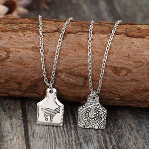 Collar de marca de etiqueta de oreja de joyería del sudoeste de piedras preciosas turquesas de 2cm, etiqueta de oreja de vaca pequeña con gargantilla grabada de animales de granja - Product Image 2