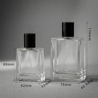 Flacon de parfum de luxe minimaliste 50ml 100ml, flacon de parfum en verre à base lourde, flacon de parfum carré noir personnalisé avec boîte