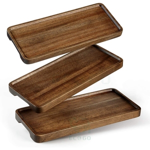 Ensemble de plateaux en bois artisanaux Plateau en bois d'acacia naturel, assiette à fromage en bois pour ensemble de plats de service - Product Image 1