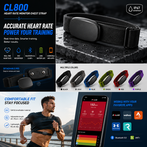 Monitor de Ritmo Cardíaco xBandi Polar CL800 con Correa para el Pecho, Bluetooth 5.0, ANT+, Resistente al Agua IP67, para Hombres, Correr y Ciclismo - Product Image 1