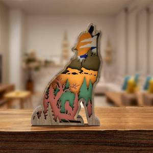 YYXCH1787 animaux sauvages multicouche ours cerf loup hibou 3D en bois découpé au Laser, décoration Figurines ornement <span class=keywords><strong>Glowforge</strong></span> - Product Image 5