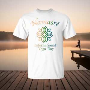 Camiseta del Día Internacional del Yoga con diseño de flor de loto Namaste, blanca, unisex para adultos - Product Image 3