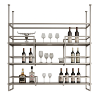 Étagère à vin suspendue en acier inoxydable bronze, 3 niveaux, étagère murale pour bar, étagère à vin suspendue pour bar à domicile avec étagère en bois
