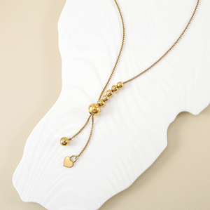 新款简约优雅不锈钢镀18k金小圆珠流苏长毛衣链项链女式 - Product Image 6