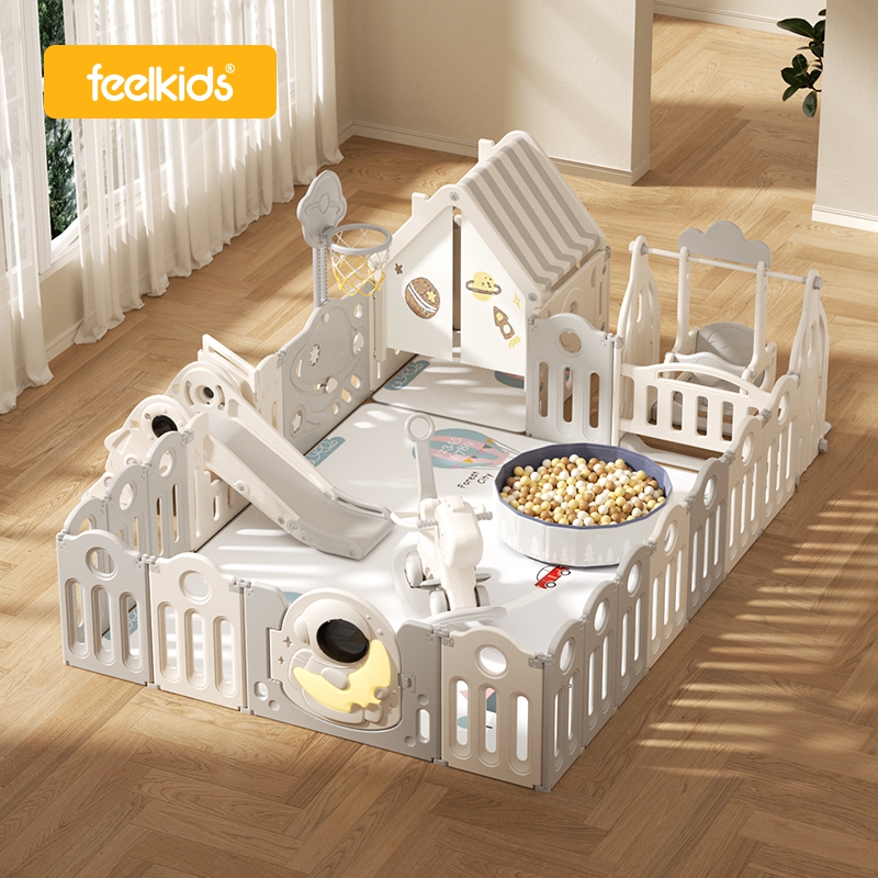 Corral plegable de plástico con valla de seguridad para bebés, corralito con juego de alfombrillas, espacio para patio, corral de juegos para niños, patio interior para niños y área para niños pequeños