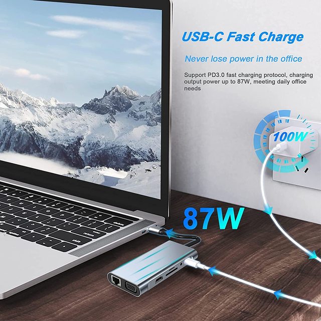 MI Compatible 4K HD USB C Dock 11 in 1 Multiport USB Hubs Network RJ45 VGA USB-C Docking Station Stock Available
