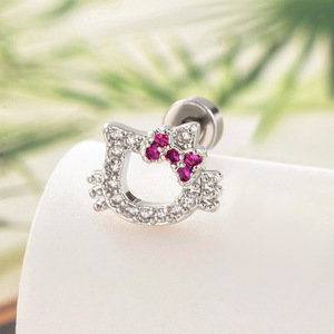 Pendientes de Acero Quirúrgico con Parte Trasera Plana, Pendientes de Diamante con Forma de Gatito, Aros para Cartílago, Piercings para <span class=keywords><strong>Daith</strong></span>, Concha, Tragus, Hélix - Product Image 3