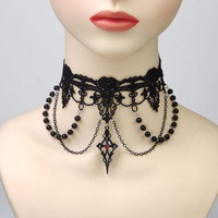 [Gorgeousxx] Collier ras du cou en dentelle avec pendentif croix gothique pour femme, bijoux noirs pour Halloween