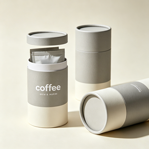 กล่องกระดาษทรงกระบอกสำหรับบรรจุภัณฑ์กาแฟ พร้อมฝาปิด รีไซเคิลได้ ผลิตจากกระดาษดูเพล็กซ์ พิมพ์สี่สี ดีไซน์ Brew & Inspire - Product Image 2