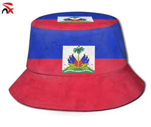 <strong>Cheap</strong> Price Outdoor Luxury Custom logo Polyester 58-60cm Haiti Country Flag Fisherman <strong>Bucket</strong> <strong>Hat</strong> All Over Print for Men's - Product Image 1