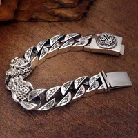 Personnalisé Mode Plaqué Argent Dominateur Double Tête de Léopard Bracelet Tricoté à la Main Bracelet pour Homme en Argent Thaïlandais