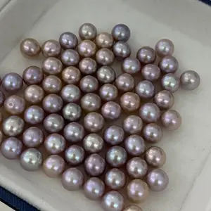 7-7.5mm Natural Purple Metal Color Freshwater Round Pearl Beads no hole hot selling pearls for man woman jewelry making