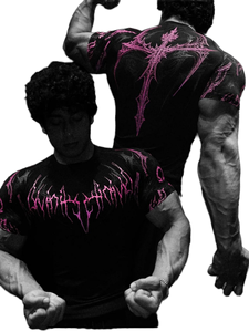 Black <b>Compression</b> T-Shirt Geometric Print Short Sleeve Slim Fit Sports Tee Quick Dry Gym Workout <b>Top</b> for <b>Men</b> - Product Image 3
