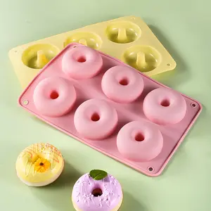 식품 학년 실리콘 케이크 도구 6 캐비티 도넛 팬 실리콘 도넛 빵 몰드 마카롱 라운드 도넛 몰드 쿠키 베이킹 도구