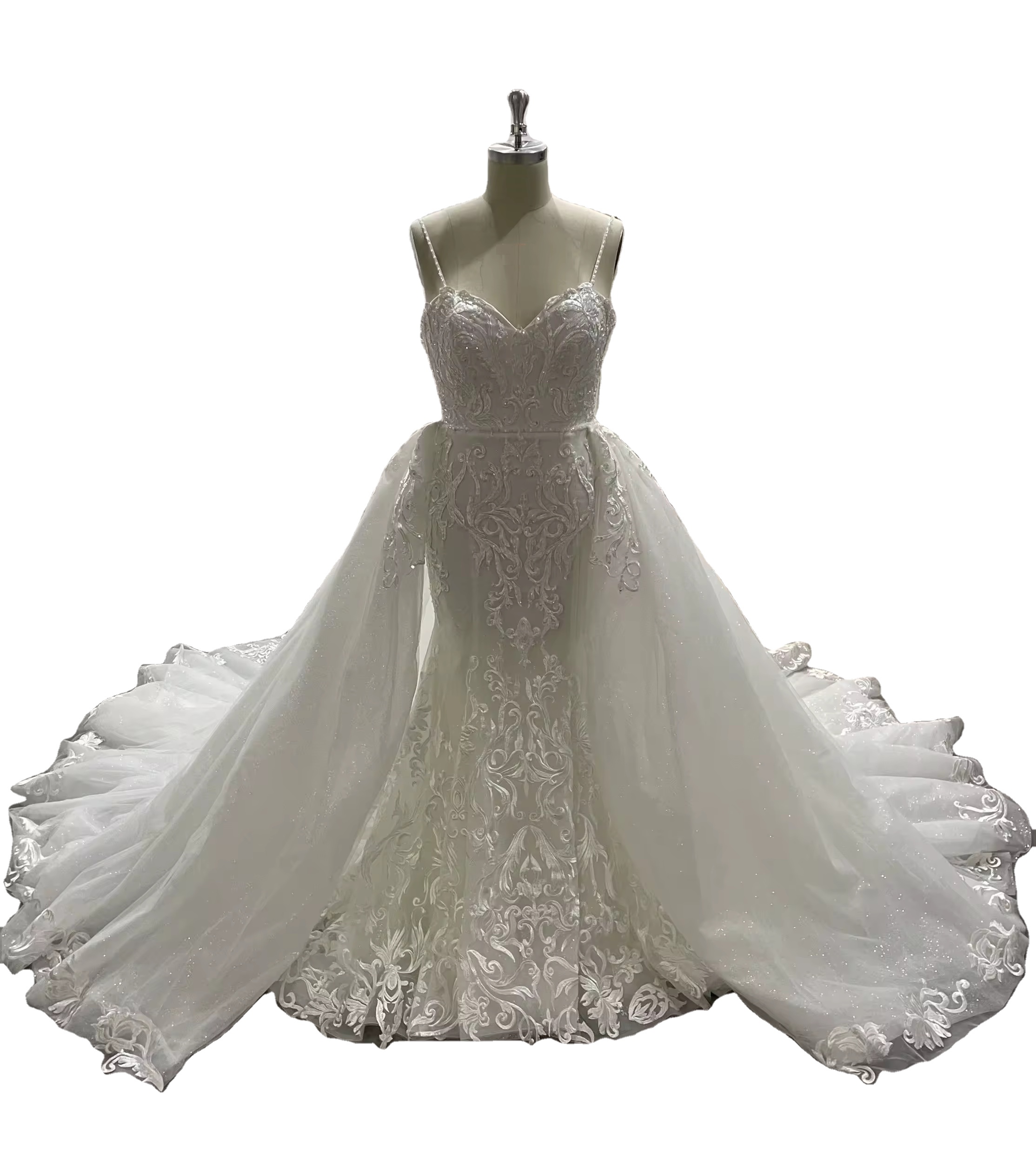 chinese dress ladies Classic Spaghetti Straps V-Neck Beach Simple Mermaid Wedding Dress US2 / White