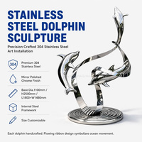 Sculpture de dauphin en acier inoxydable 304 poli miroir sur mesure, fontaine d'eau extérieure décorative, taille OEM