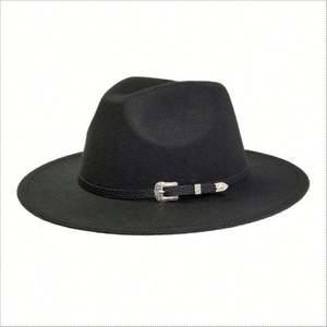 Chapeau Fedora rétro en laine à bord plat de couleur unie, style squash, directement de l'usine - Product Image 5