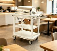 Chariot de service carré à 3 niveaux en acier miroir blanc, en acier inoxydable 304, chauffage à l'alcool, pour banquets, buffets et hôtels