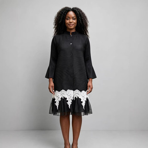 Robe plissée décontractée Miyake PY 2026 avec dentelle blanche et volants, coupe ample, grande taille, style occidental, vêtements pour femmes, vente en gros - Product Image 4