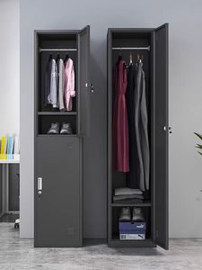 Armoire en acier durable à 2 portes, placard, garde-robe, armoire à vêtements avec <span class=keywords><strong>serrure</strong></span> à clé, casier métallique vertical à 3 niveaux, rangement commercial - Product Image 3
