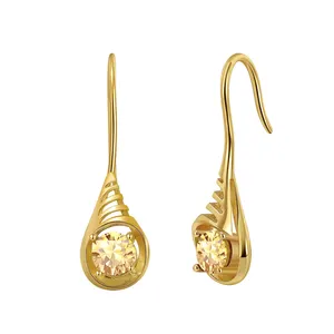 GME39 RINNTIN Wholesale Genuine Amethest Waterdrop Earrings 14K Gold Plating 925 Sterling Silver Dangle Earrings for Wedding