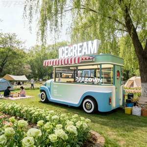 Camion alimentaire électrique longue autonomie, kiosque mobile 4 roues, carrosserie en acier inoxydable pour la vente de glaces, café et snacks en extérieur - Product Image 1