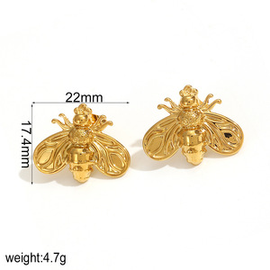 Moda impermeabile 18K oro in acciaio inossidabile minimalista insetto gioielli <span class=keywords><strong>ape</strong></span> e animali ciliegia orecchini a bottone per le donne - Product Image 6