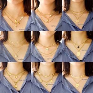 Collar de Moda para Mujer con Colgante de Corazón y Mariposa de Doble Capa, Chapado en Oro, de Acero Inoxidable - Product Image 2