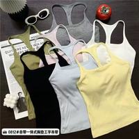 Neue gestreifte, gerippte, wärmeübertragungsbedruckte Sportweste für Damen, ärmellos, mit Brustpolstern, aktivem Stretch und Hohldesign für Yoga