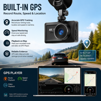 Caméra embarquée 4K+1080P HD 3 pouces pour voiture, double caméra avant et arrière, Wifi, GPS, DVR