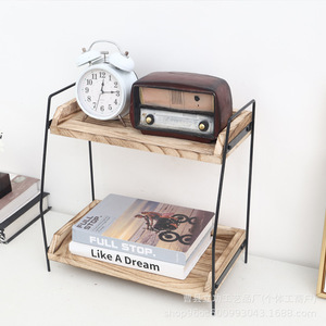Double Layer Wooden <b>Desk</b> Organizer Iron Frame Storage Rack For Office Home Countertop Use Rectangle Standing Type 2 Tier - Product Image 3