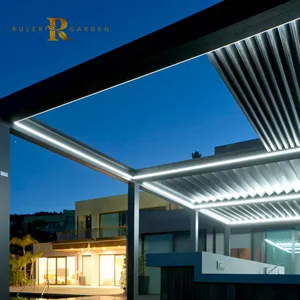 Sistema di pergola retrattile automatico 3x4 moderno esterno cortile mirador impermeabile in alluminio motorizzato feritoia tenda da sole