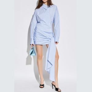 Robe chemise femme printemps-été de haute qualité, nouvelle collection, à rayures, col rabattu, taille empire, boutonnage simple, style décontracté - Product Image 1