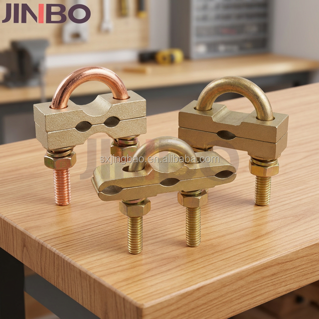 U Bolt Earth Rod Clamp Type U Double Cable Grounding Connector Flat Round Conductor for Copper Bonded Rod OEM Earthing Accessory