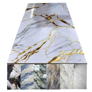 Panneaux muraux en PVC à motif marbre, impression UV, profil en <span class=keywords><strong>aluminium</strong></span> auto-adhésif, entretien réduit, nettoyage rapide, pour la décoration intérieure - Product Image 2