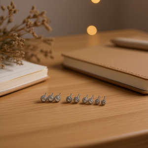 Orecchini a perno in acciaio inossidabile con perline Shambara, set da 12 pezzi, gioielli alla moda da donna - Product Image 3