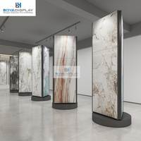 Présentoir publicitaire personnalisable autoportant à trois faces rotatif à 360° lumineux pour cascade de carreaux de marbre, céramique et pierre de quartz