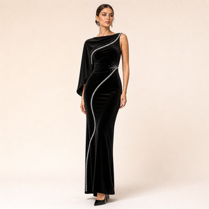 <span class=keywords><strong>Robe</strong></span> Longue pour Femme Personnalisable, Élégante, à Manches Longues et Boucle, Longueur Sol - Product Image 1