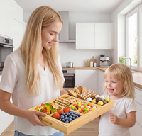 Offre Spéciale Usine : Ensemble de 7 Plateaux Carrés en Bambou Durables et Écologiques avec Poignées pour la Maison, la Cuisine, les Fêtes, les Apéritifs, les Boissons et les Collations