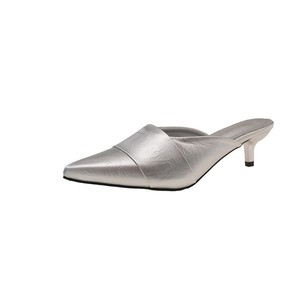 Pantuflas de tacón medio con punta para mujer, talla grande, estilo francés elegante, para verano, sin talón, tipo mule - Product Image 5