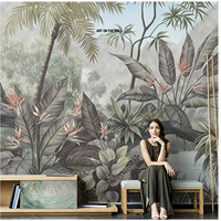 Papier peint mural personnalisé jungle tropicale, murale murale vintage feuilles de palmier montagne pour salon chambre décoration intérieure