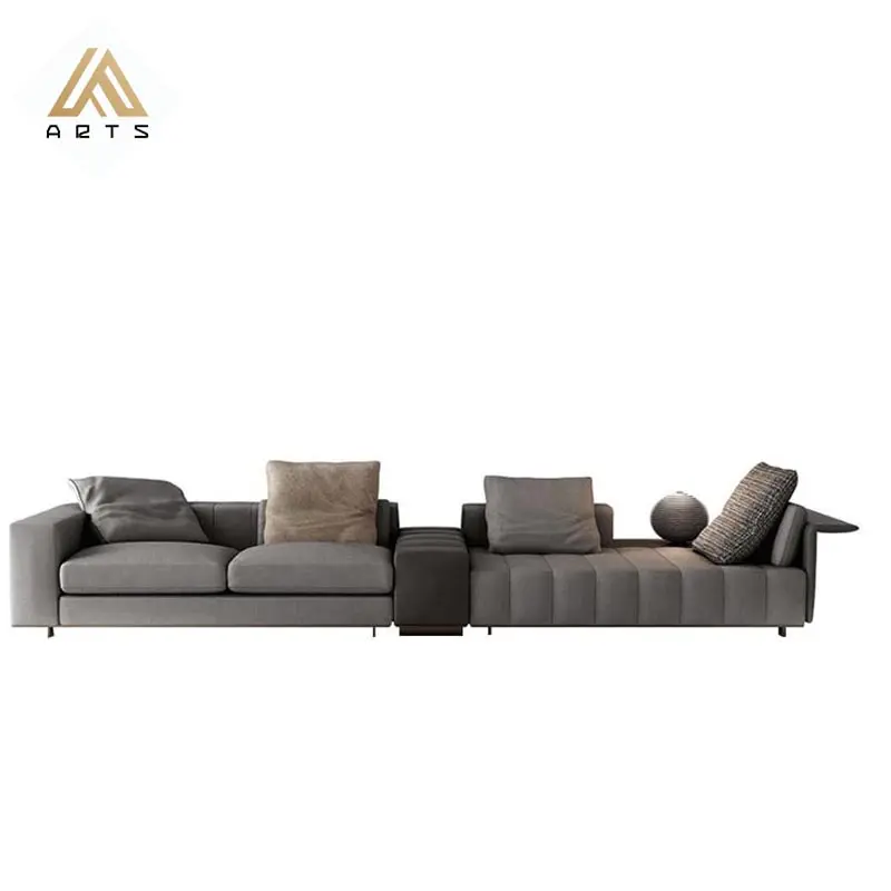 Canapé-lit de luxe en L, 7 places, design italien, partie supérieure en tissu et cuir véritable, meuble de salon