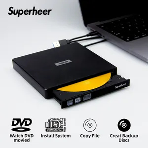 Superheer player de dvd queimador de dvd, leitor de cd externo dvd rw superdrive, duplicador de disco de suporte de erro compatível com mac