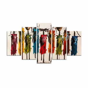 Ensemble de 5 panneaux en toile imprimée Art Déco élégants, motif verre teinté aux couleurs vives représentant des personnes africaines, décorations murales suspendues - Product Image 2