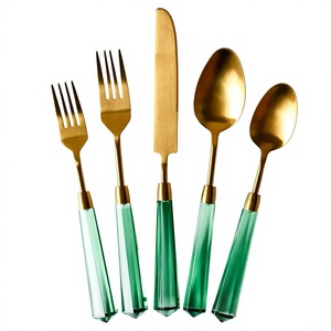 Metal Cutlery Set Green <b>Acrylic</b> Handle Gold Finished for Home Hotel Wedding Dinner Table Decor Flatware Sets - Product Image 5
