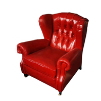 Fauteuil d'appoint de luxe vintage en cuir véritable marron, style Mid-Century, avec boutons capitonnés et dossier ailé, pour hôtel, bureau à domicile, salle à manger et villa