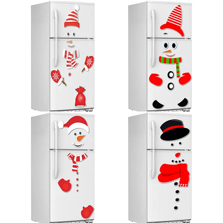 Christmas Snowman Expression Magnetic Fridge Sticker Festive Decoration DIY Cartoon Garage Door Waterproof Wall Sticker