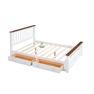 फैक्टरी प्रत्यक्ष बिक्री लकड़ी के बिस्तर फ्रेम बेडरूम कैबिनेट राजा आकार मंच बिस्तर फ्रेम के साथ 2 Dawers